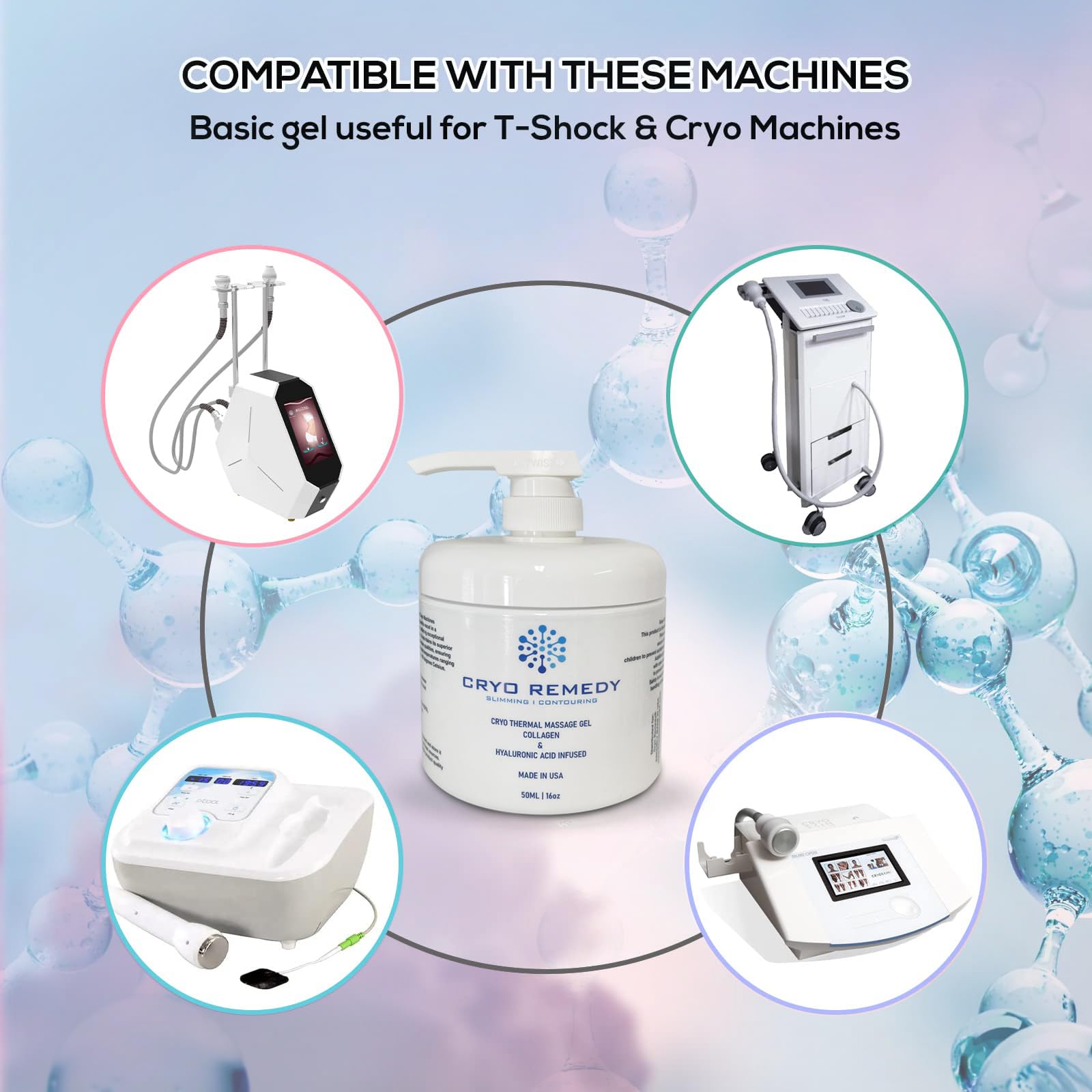 Cryo Remedy hyaluronic acid gel application suggests smooth glide and hydration support.