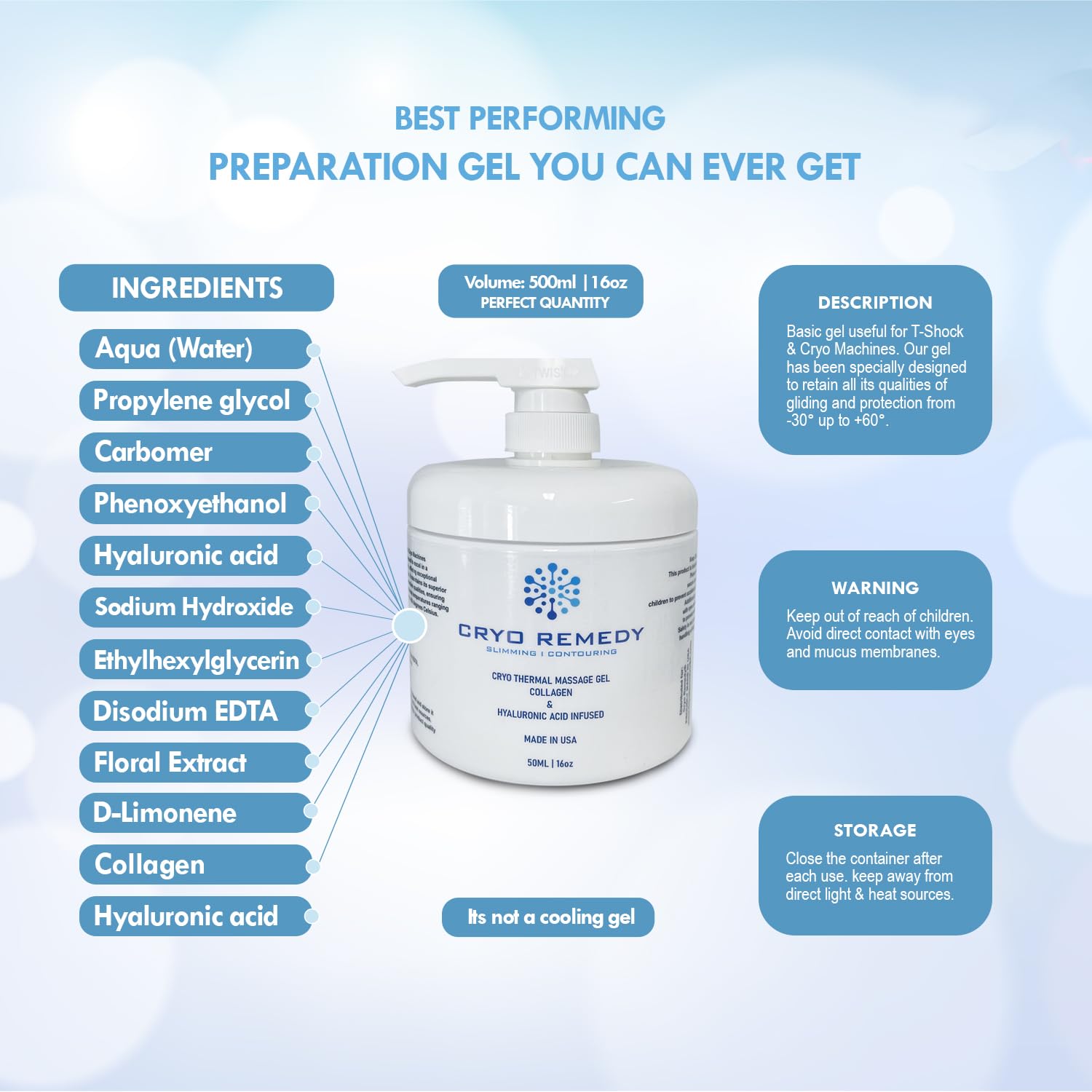 Cryo Remedy temperature-range extreme-use highlights performance from -30°C to +60°C.