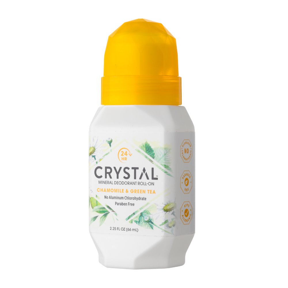 Crystal Essence 24-hour odor protection highlighted without residue on clothing.