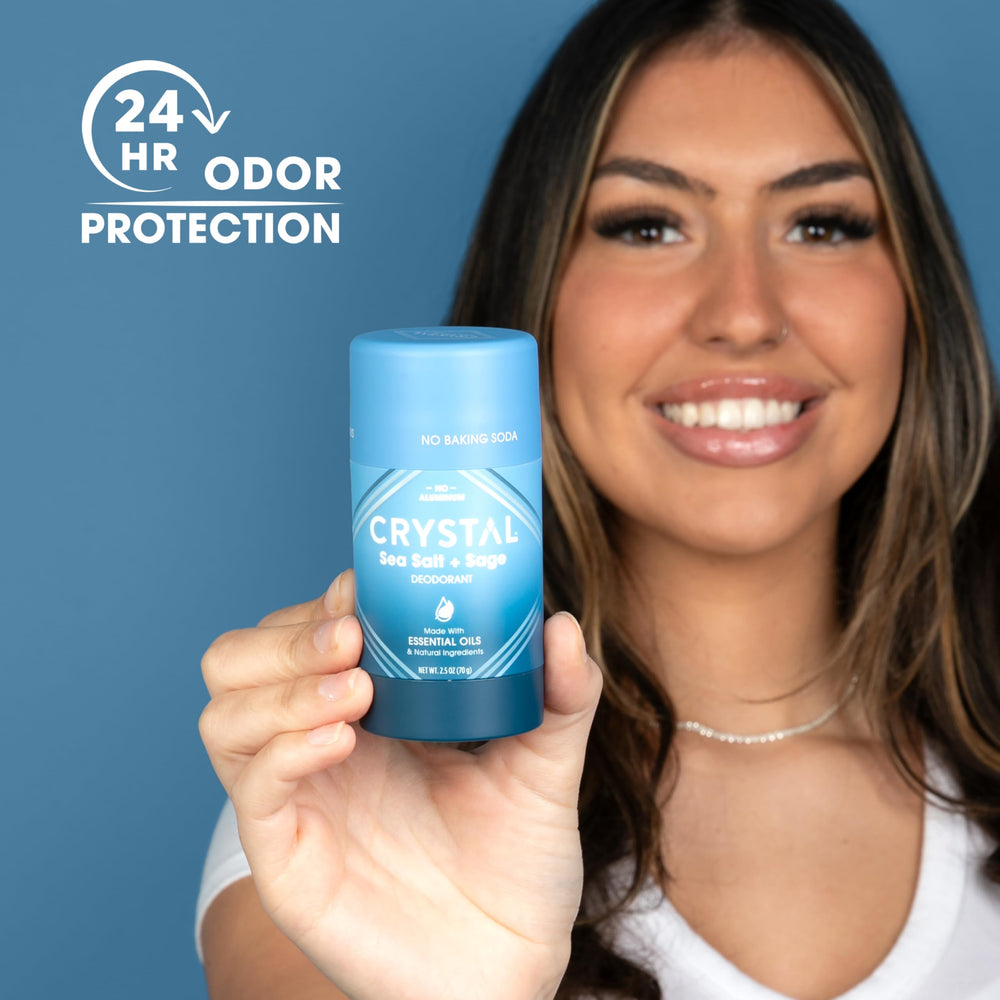 Crystal Essence Cucumber Mint packaging highlights natural deodorant for cool, clean feel.