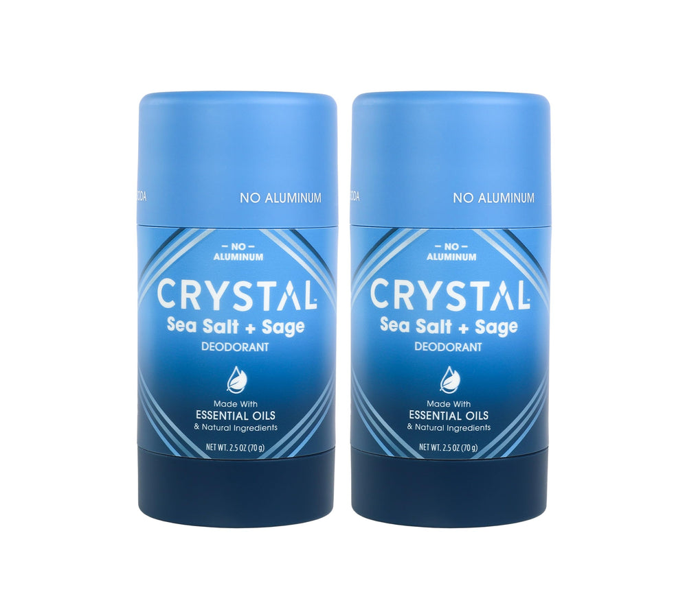 Crystal Essence Sea Salt Sage packaging magnesium solid stick for 24-hour odor protection.