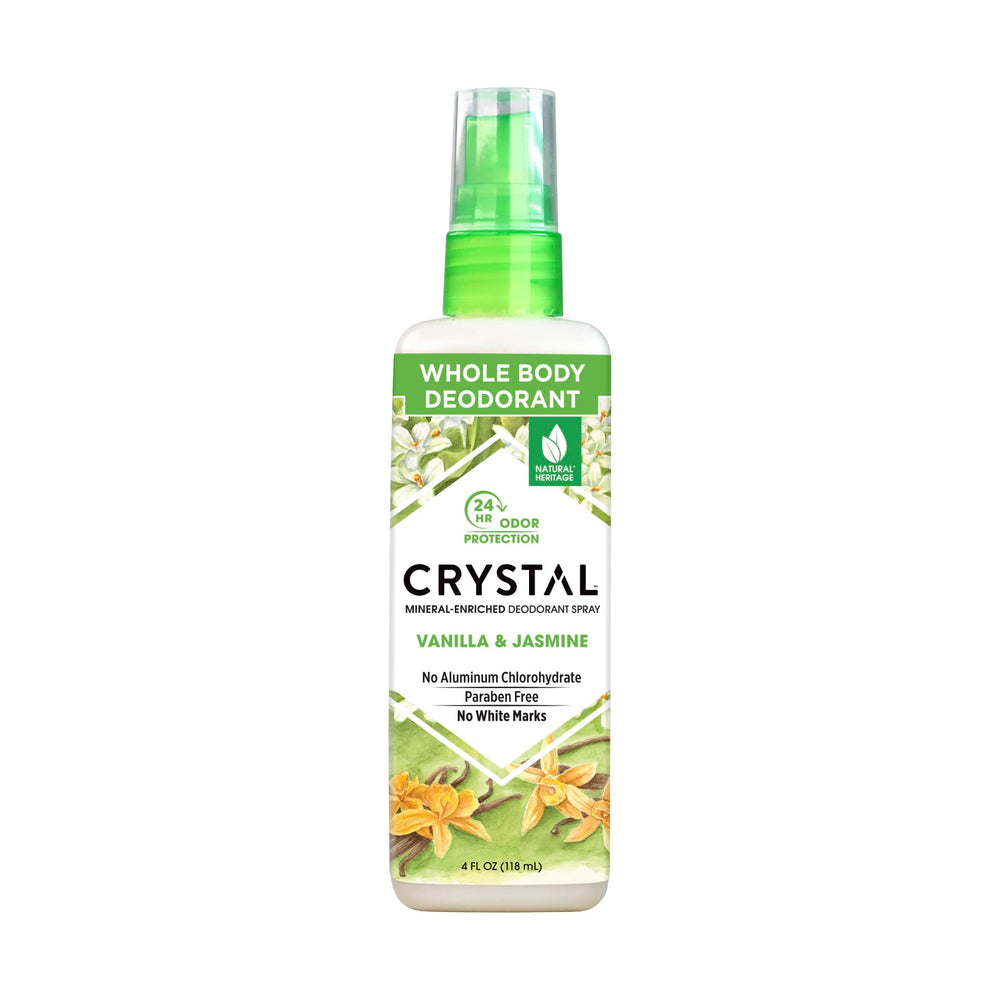 Crystal Essence Vanilla Jasmine deodorant spray bottle for odor protection