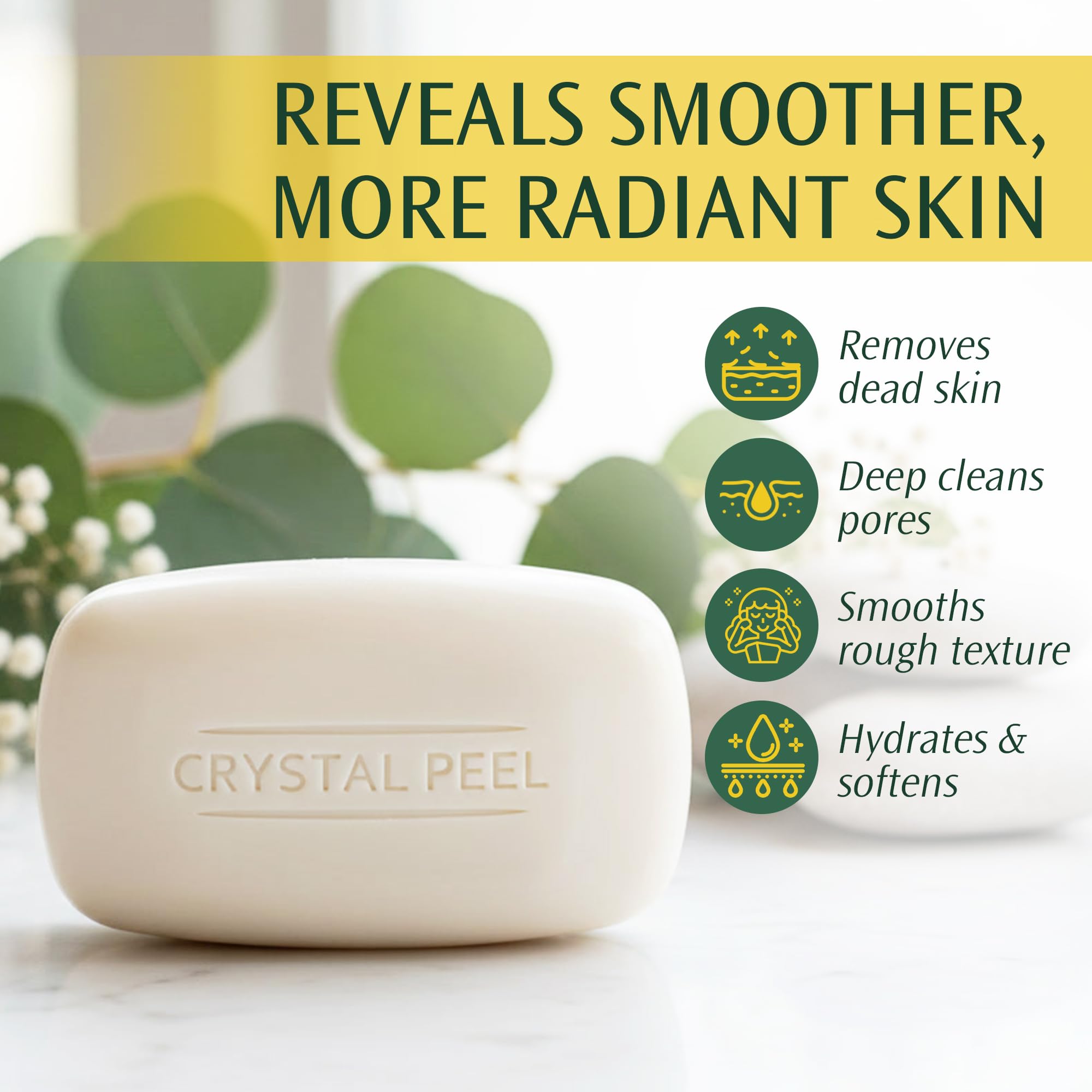 Crystal Peel deep buffing bar texture suggests effective removal of dull skin