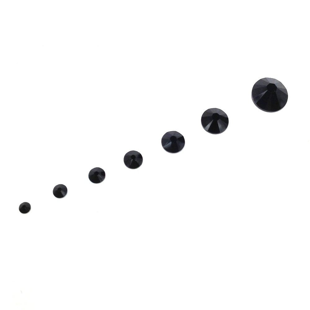 Jet black JET 280 Swarovski 2058/2088 flatbacks for deep, brilliant shine.