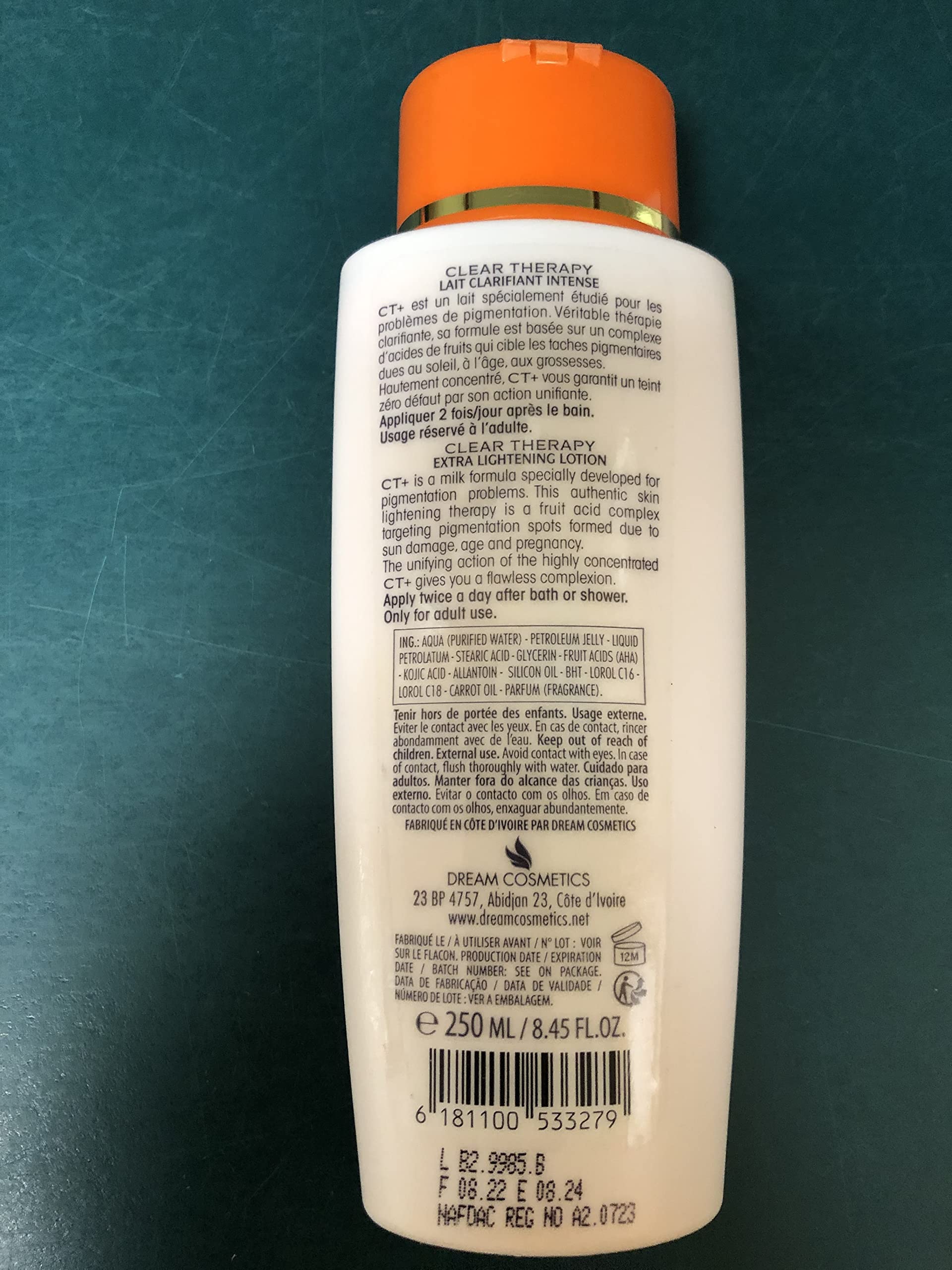 CT+ Clear Therapy carrot oil infused lotion highlights nourishing skin
