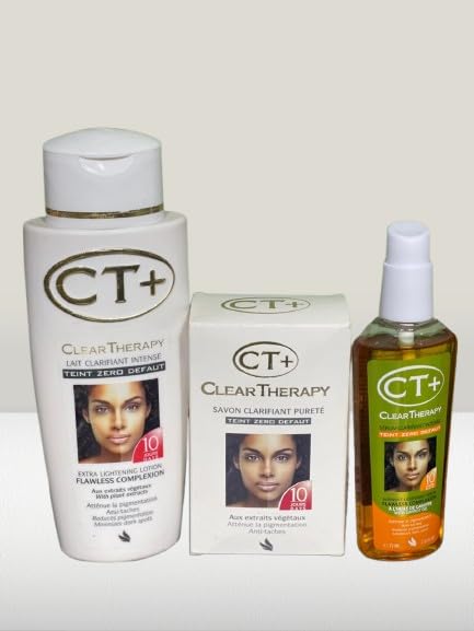 CT+ Clear Therapy lightening lotion bottle for daily skin tone enhancement.