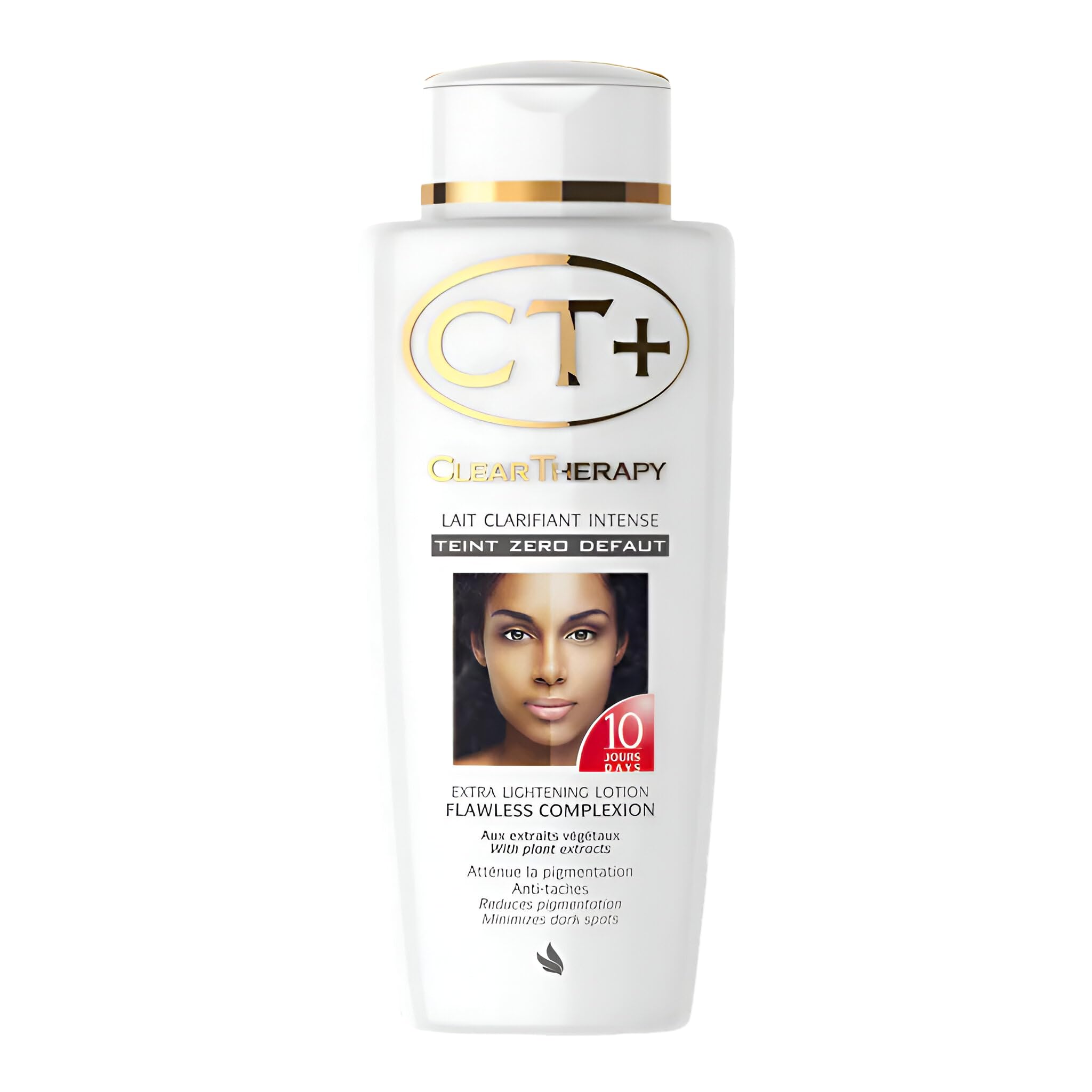 CT+ Clear Therapy Lotion bottle showing quick absorption for daily hydration and even-looking skin