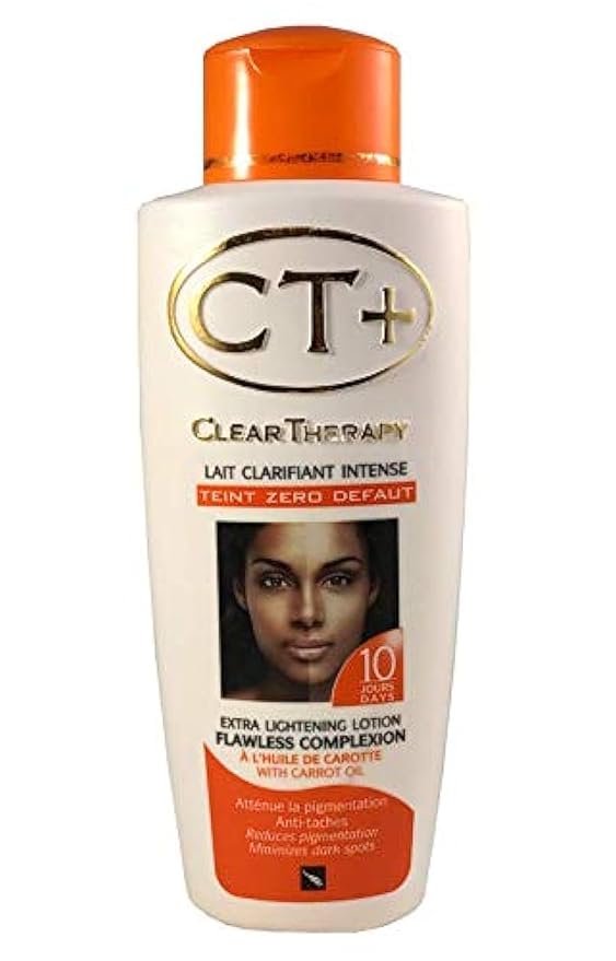 CTplus Clear Therapy Extra Lightening Body Lotion with carrot oil bottle promotes hydration and even skin tone