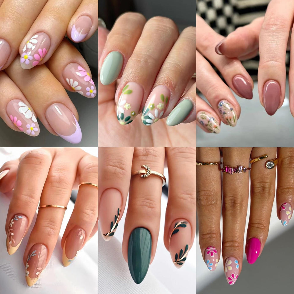 CTTHNBD almond-flower-leaf press-on nails in style-01 for a quick chic at-home manicure.