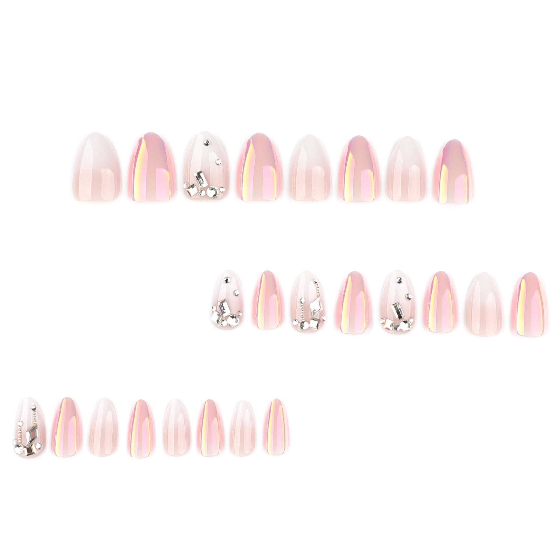 CTTHNBD almond ombre white nails with rhinestones for evening style