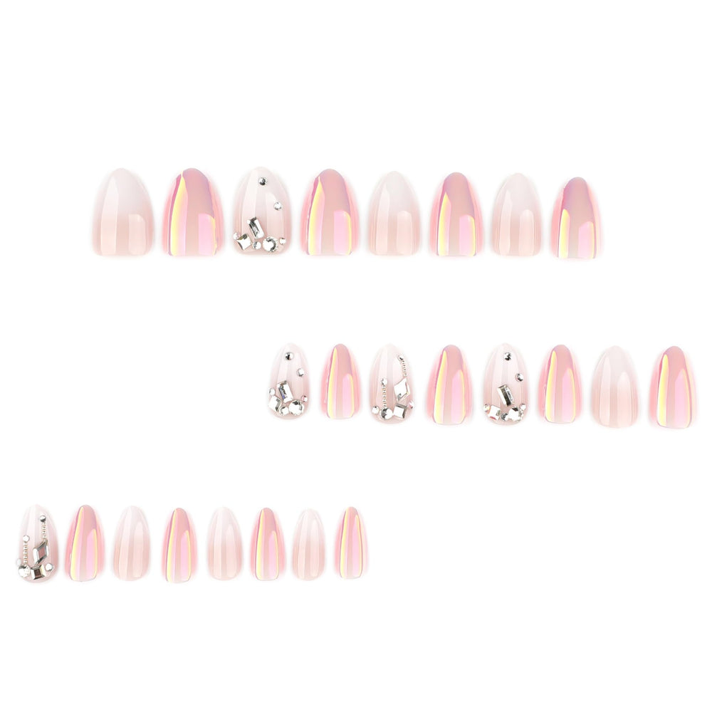 CTTHNBD almond ombre white nails with rhinestones for evening style
