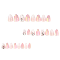 CTTHNBD almond ombre white nails with rhinestones for evening style