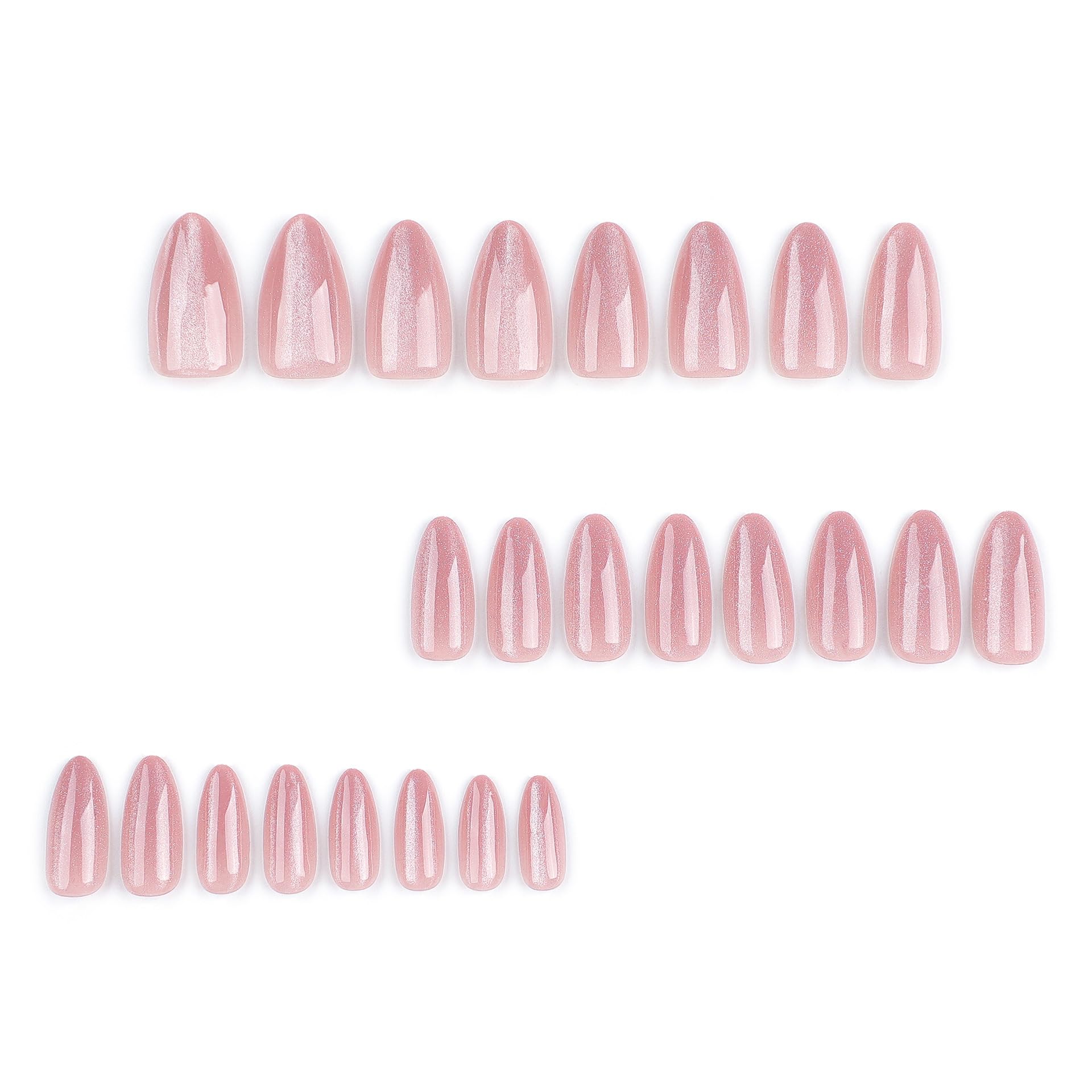 CTTHNBD Almond press-on nails medium pink glitter glossy full-cover on hand