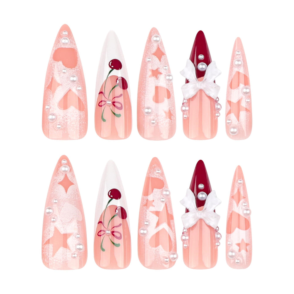 CTTHNBD cherry design nails featuring a playful 3D bow
