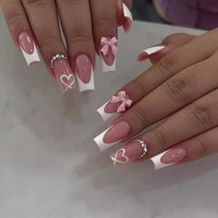 CTTHNBD coffin nails with pink bow heart design for chic daily wear