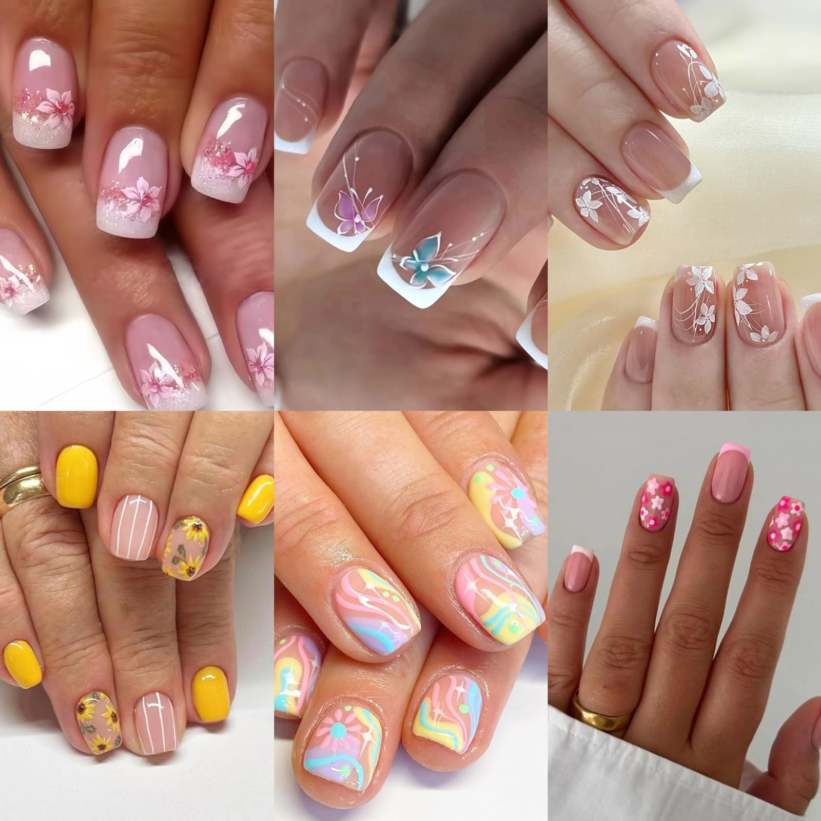 CTTHNBD flower design square nails for quick at-home chic style