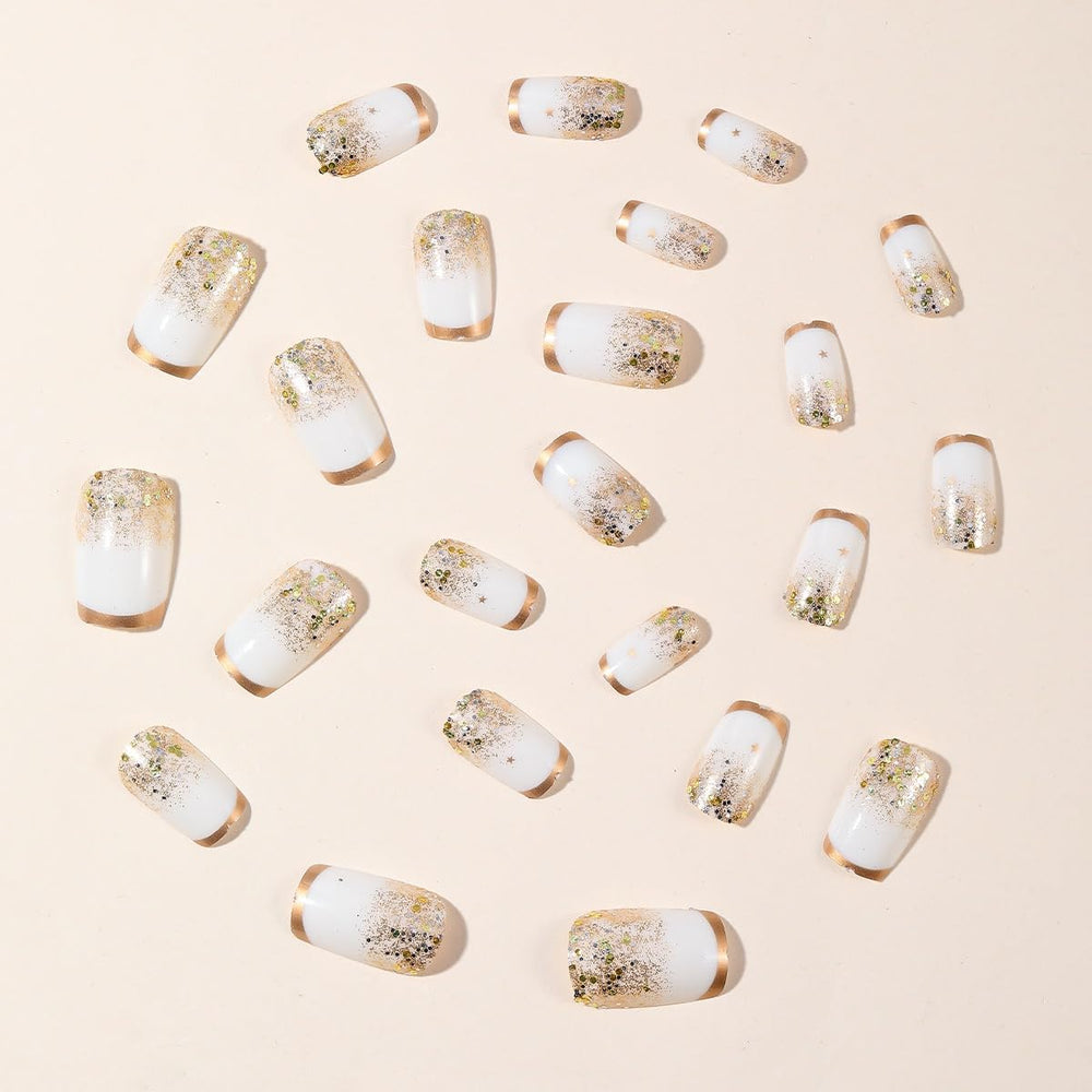 CTTHNBD white gold-glitter nails on a square shape for party-ready style