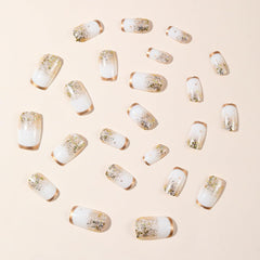 CTTHNBD white gold-glitter nails on a square shape for party-ready style