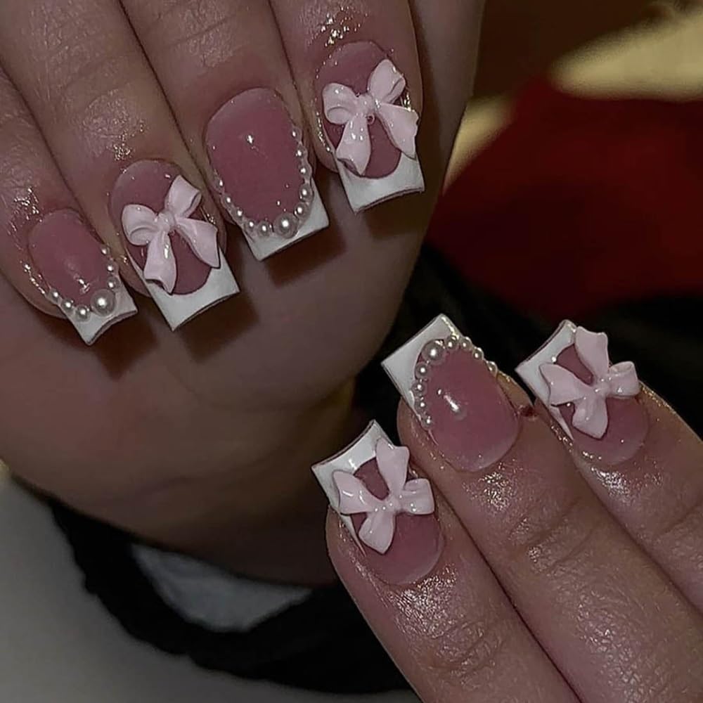 CTTHNBD short press on nails square with white French tip for chic at home manicure