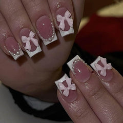 CTTHNBD short press on nails square with white French tip for chic at home manicure
