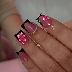 CTTHNBD square press-on nails with black French tip for chic daily wear.