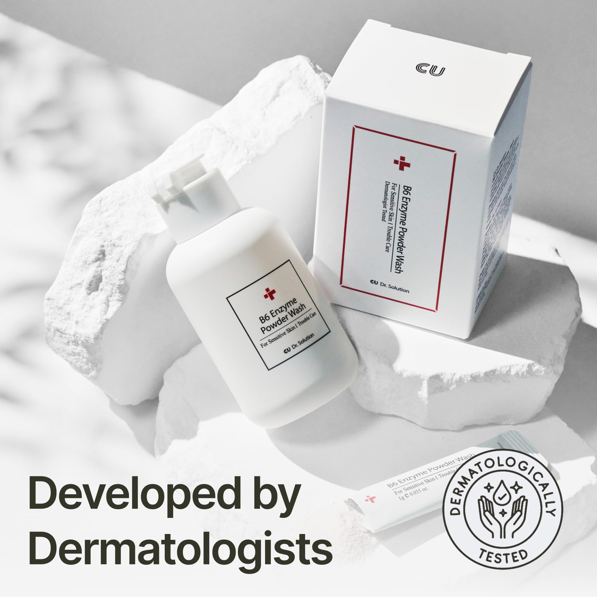 Close-up of refreshed, calm skin after cleansing with B6 enzyme powder.
