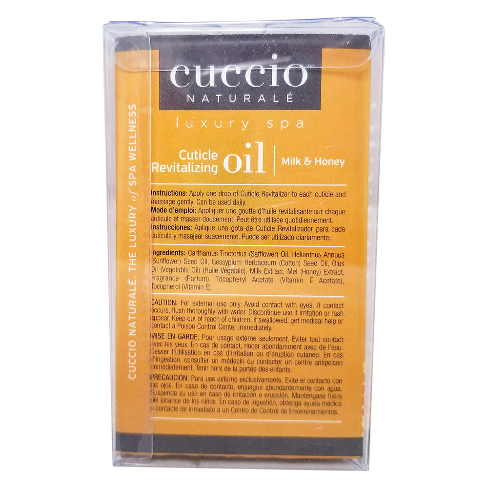 Cuccio Revitalize Cuticle Oil bottle helps achieve glossy nails after use.