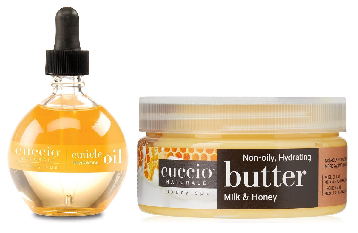 Cuccio Full Hand Treatment bundle: cuticle oil and Butter Blends cream for nourished hands.