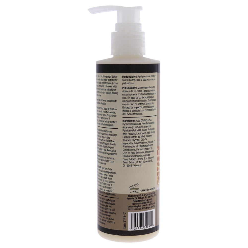 Cuccio Naturale Lyte Ultra-Sheer texture close-up showing silky, fast-absorbing moisturizer