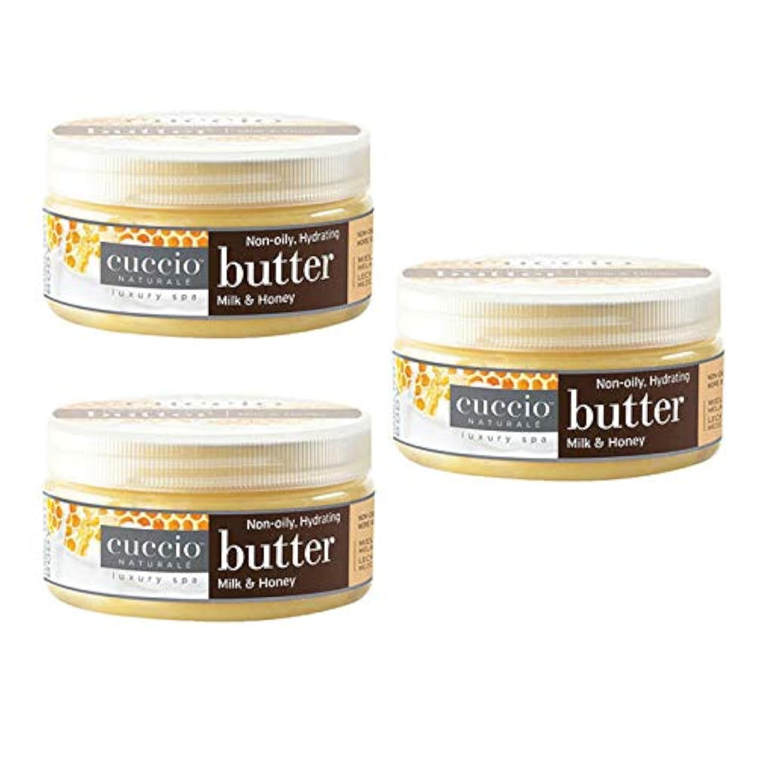 Cuccio Naturale Milk and Honey Butter Blend Lotion bottle delivering deep hydration for hands.