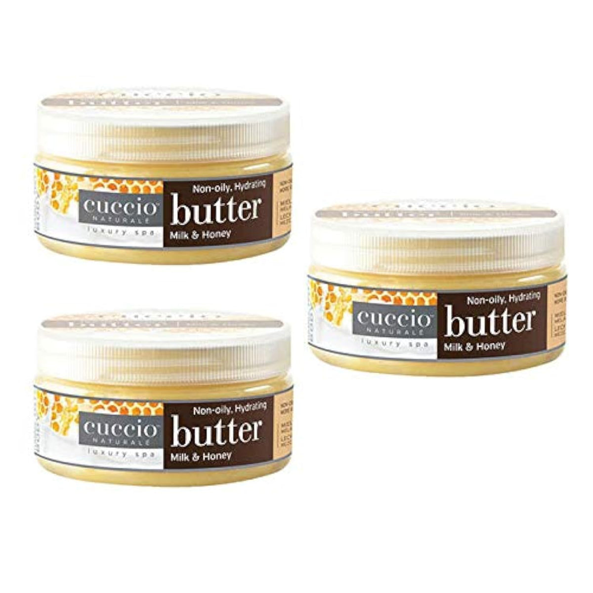Cuccio Naturale Milk and Honey Butter Blend Lotion bottle delivering deep hydration for hands.