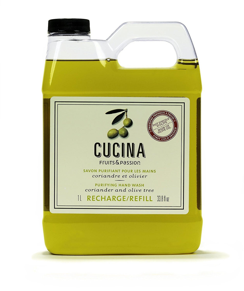 Cucina Purifying Hand Wash refill featuring coriander and olive tree scent for everyday kitchen cleansing