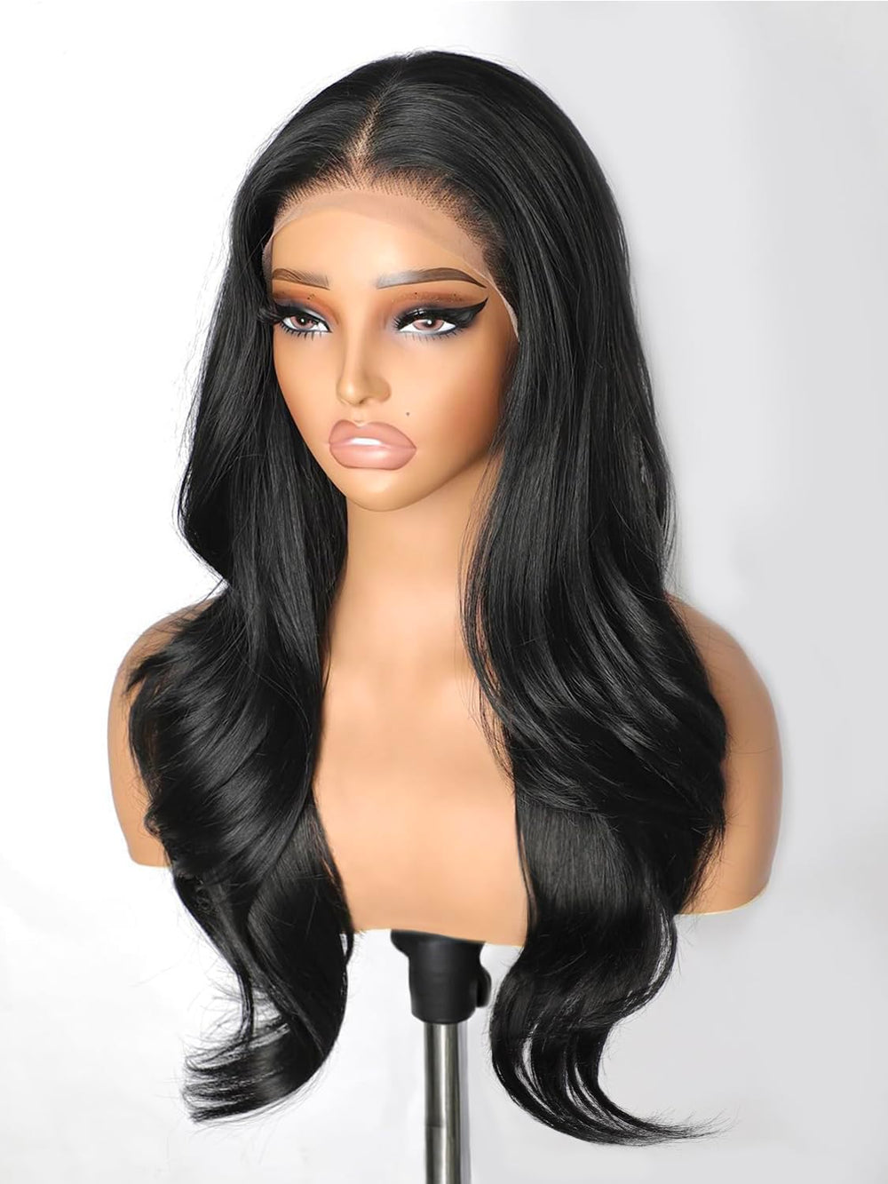 Cuiud black lace front wig with 26 inch layered waves for daily wear
