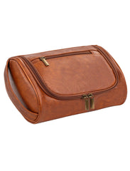 Cumbanho Mens Slim Toiletry Bag exterior in PU leather keeps grooming gear protected on trips.