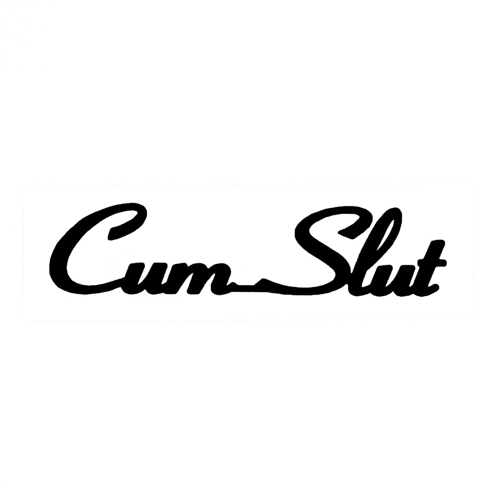 CumSlut bold black lettering tattoos for high-contrast nightlife style