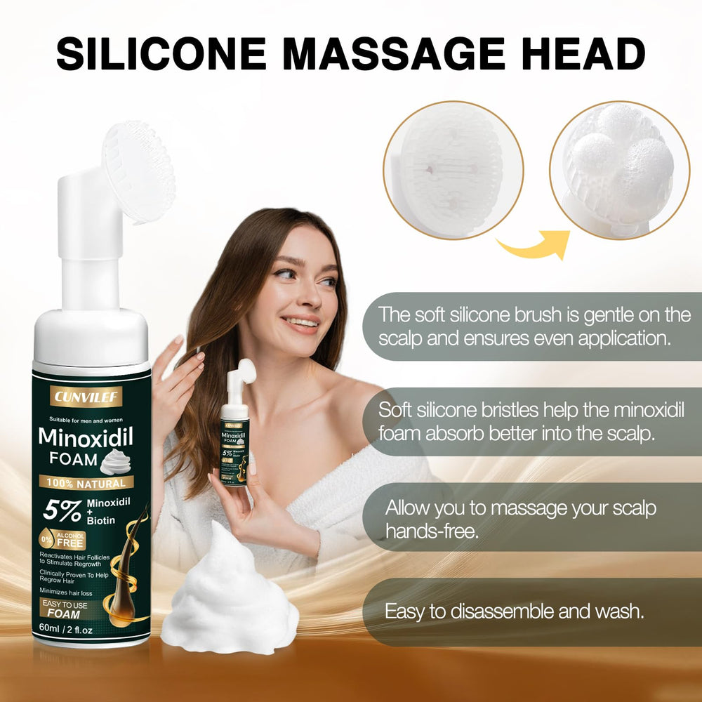CUNVILEF 5% Minoxidil Foam application shows simple at-home use.