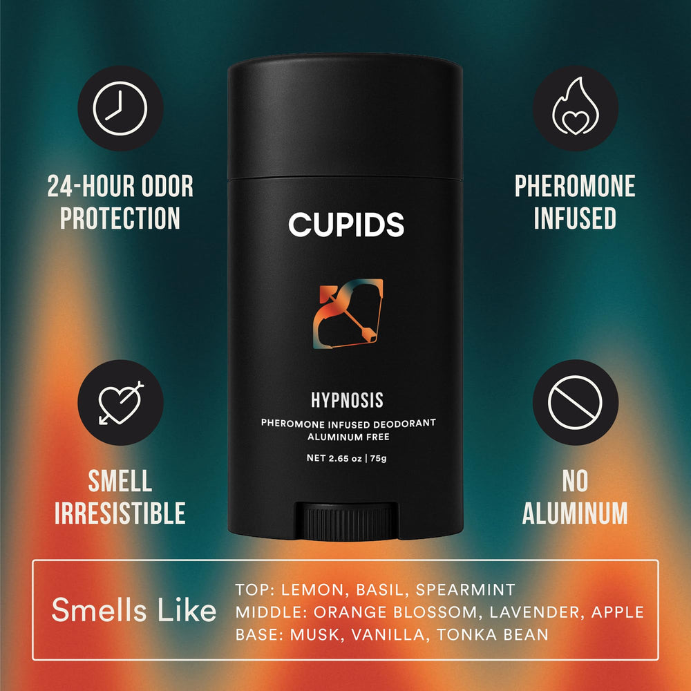 Cupids Hypnosis deodorant stick shown during application for smooth glide.