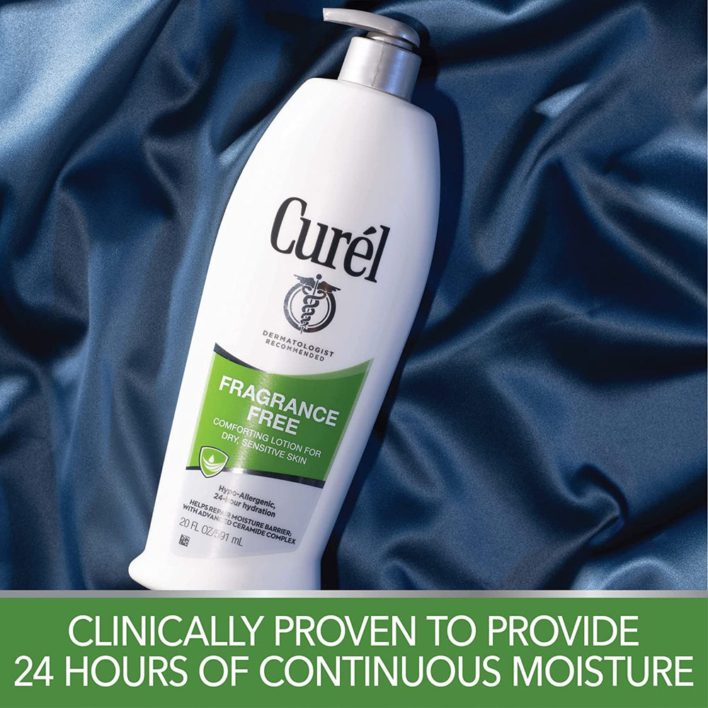 Curel Daily Moisture swatch on forearm demonstrates non-greasy hydration for dry areas