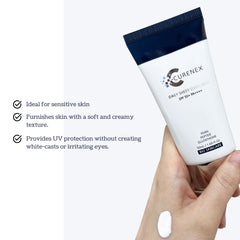 CURENEX Daily Sheer sunscreen on the face demonstrates quick, makeup-friendly absorption.