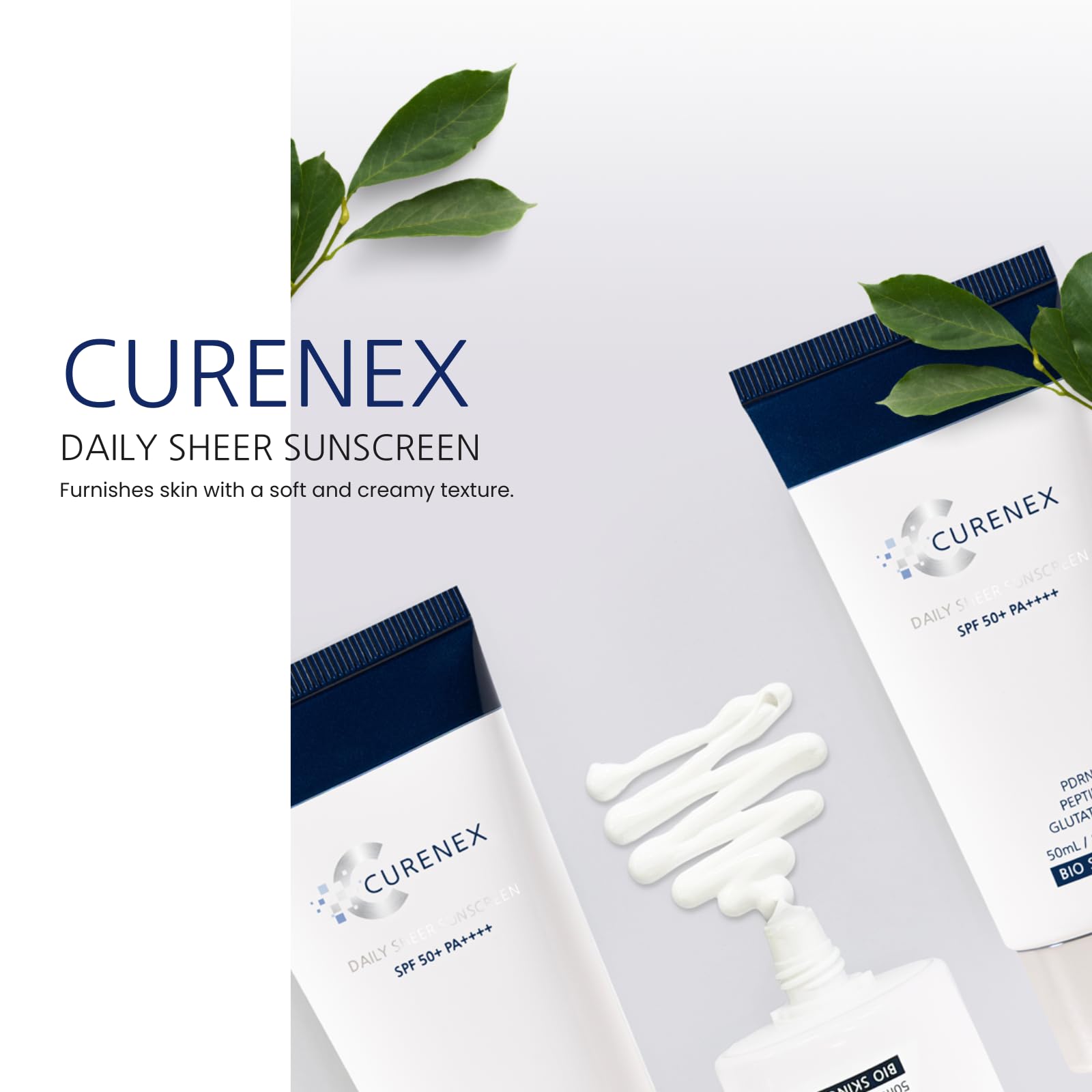 CURENEX Daily Sheer sunscreen on a vanity setup demonstrates daily protection.