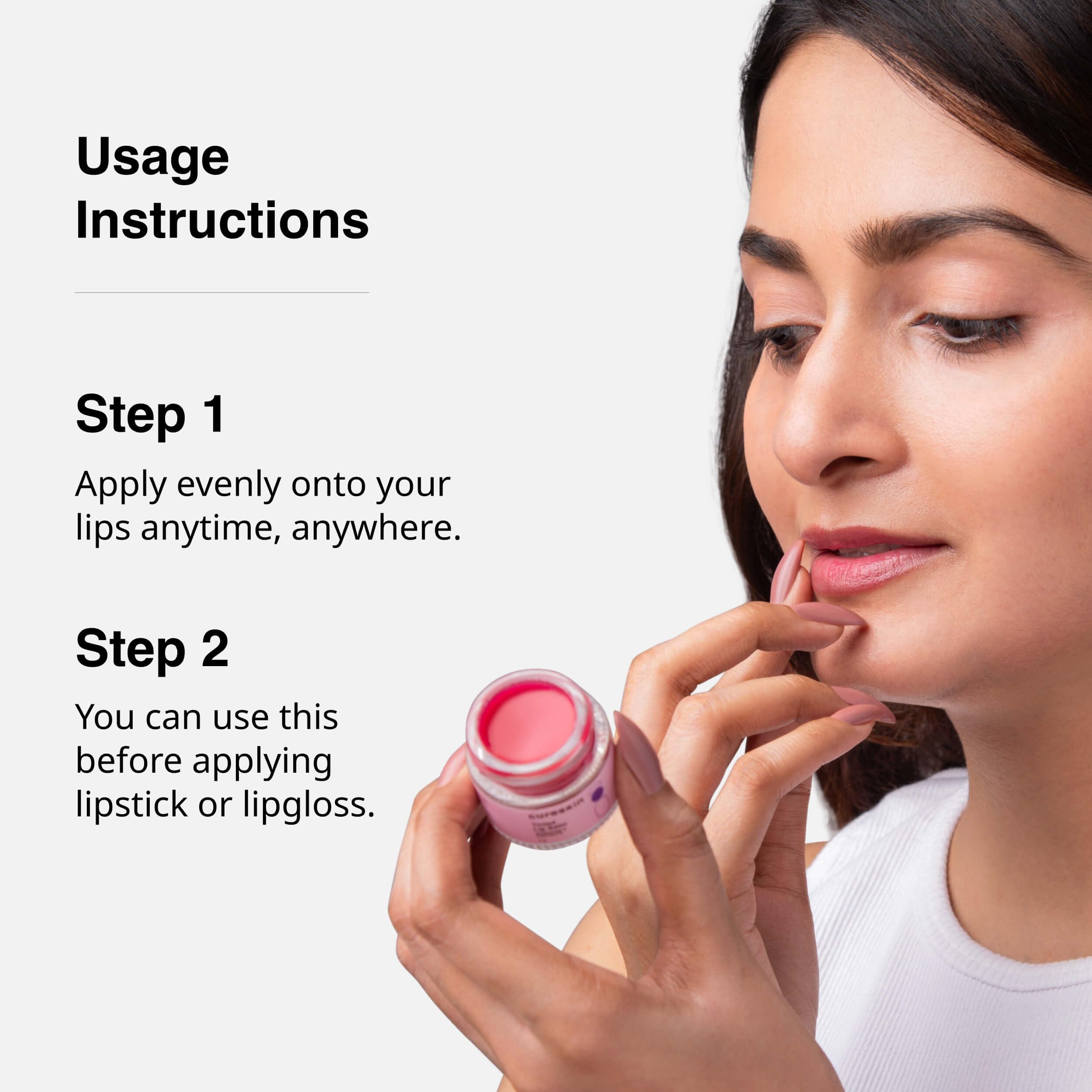 Cureskin tinted lip balm applied on lips for a soft color