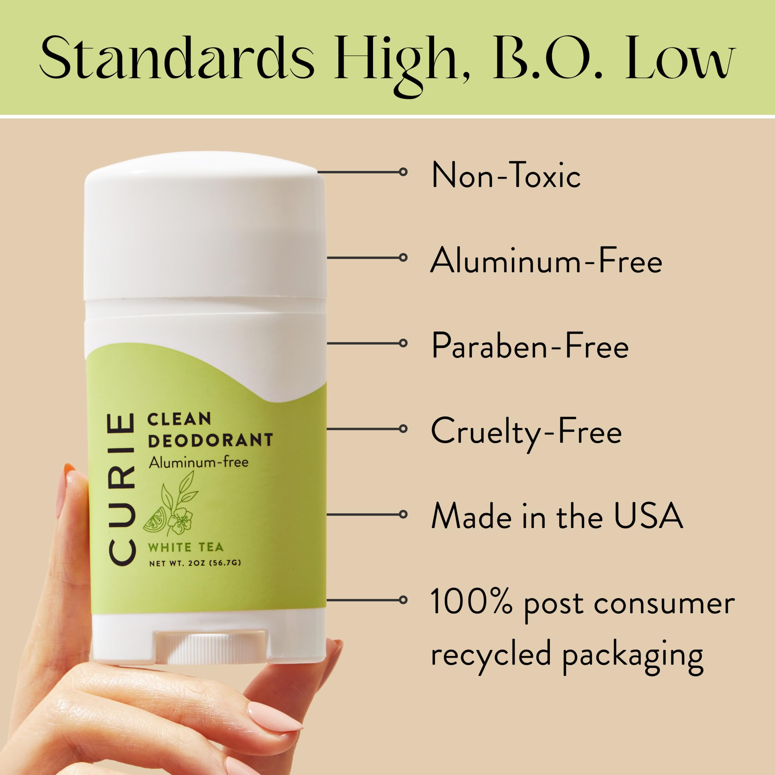 Curie aluminum-free odor control keeps you confident from morning to night.