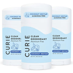 Curie Coconut Nectar deodorant stick applied smoothly for all-day freshness.