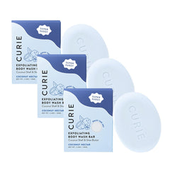 Curie Coconut Nectar Exfoliating Bar close-up with natural coconut shell exfoliants for smoother skin.