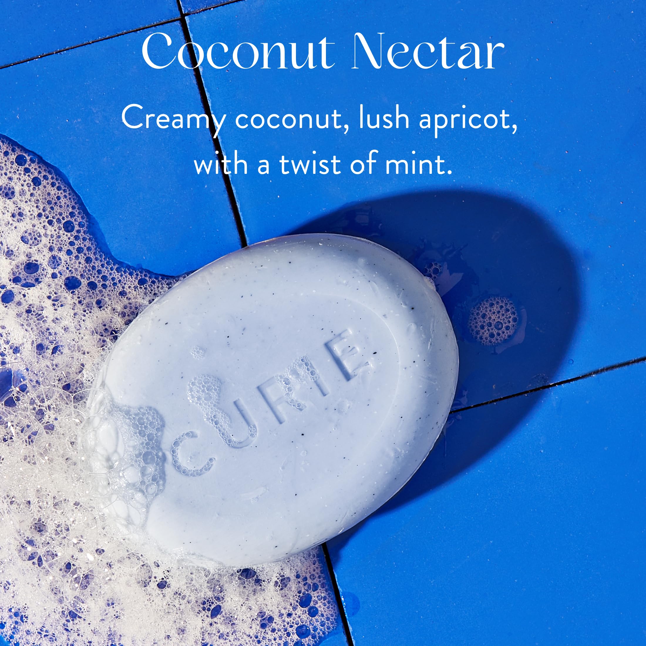 Curie Coconut Nectar Exfoliating Bar 3-pack packaging display.