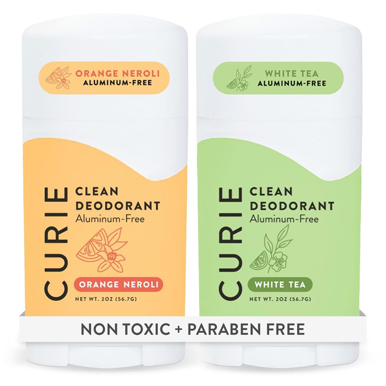 Curie deodorant bottle with Orange Neroli + White Tea for long-lasting freshness.