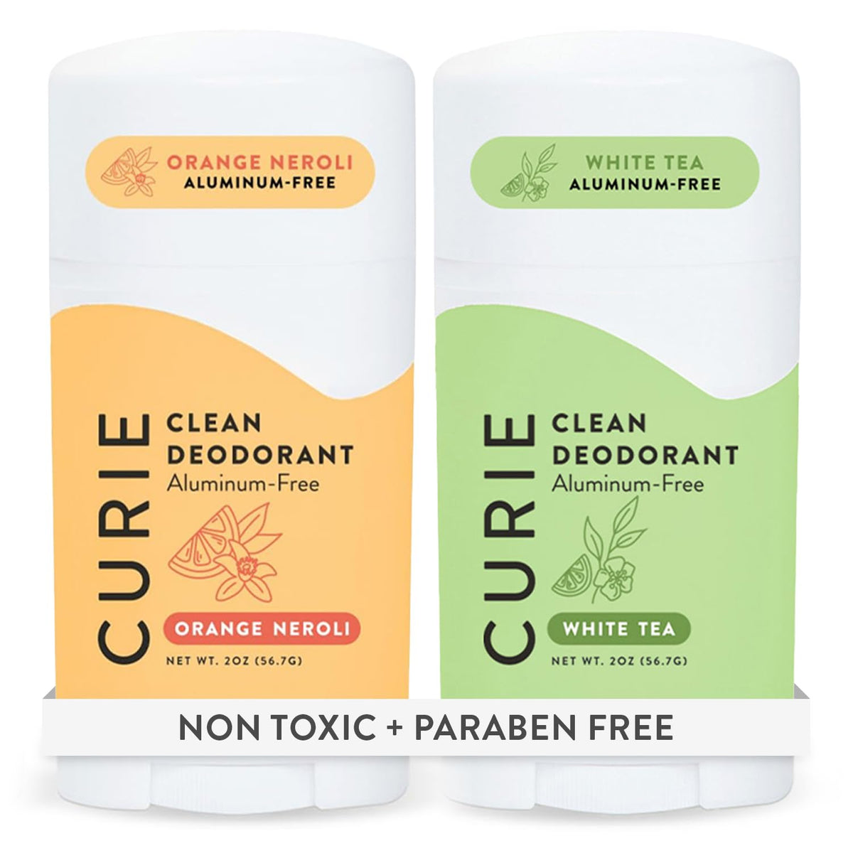 Curie deodorant bottle with Orange Neroli + White Tea for long-lasting freshness.