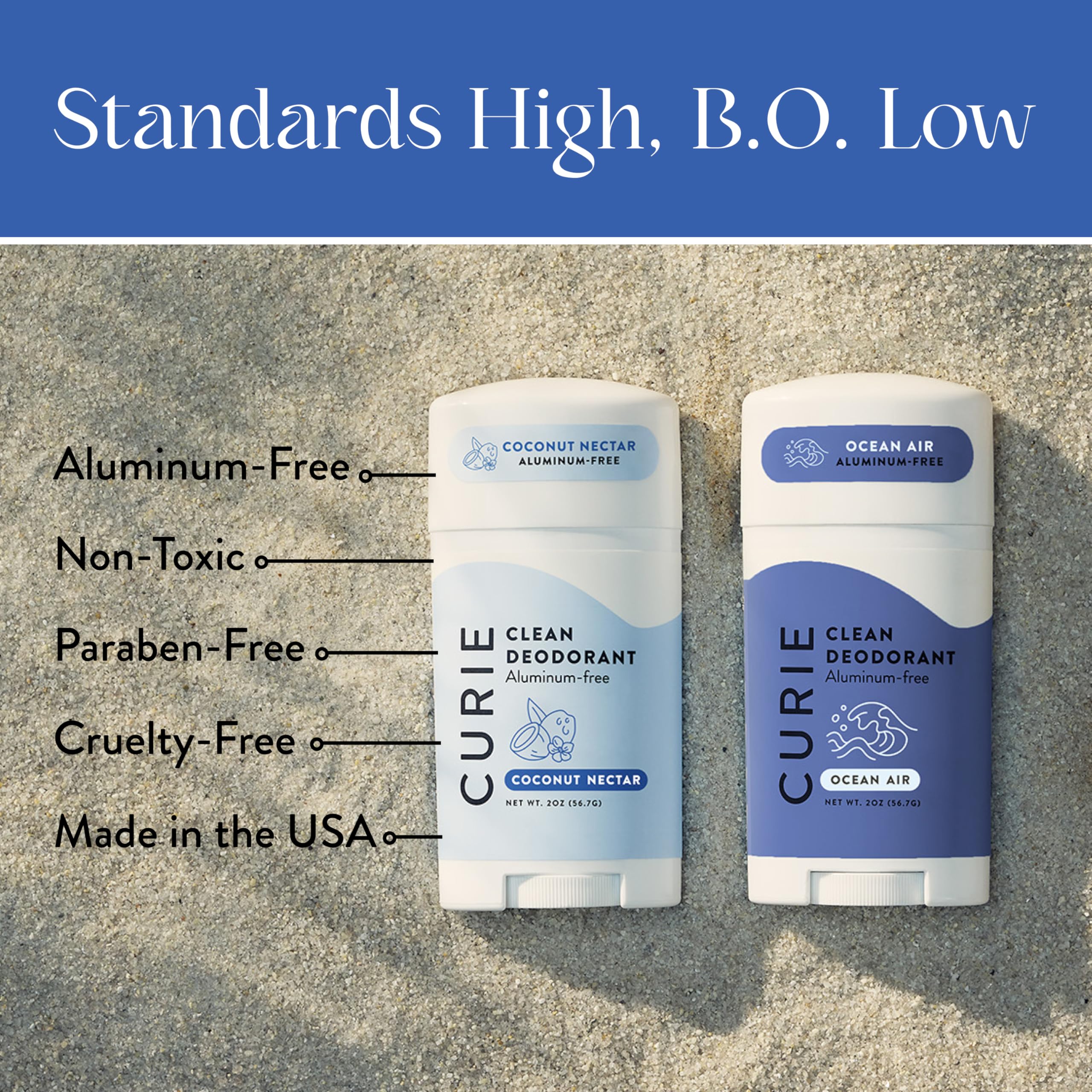 Curie deodorant stick in hand ready for a quick daily refresh.