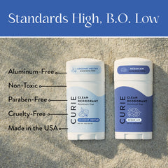 Curie deodorant stick in hand ready for a quick daily refresh.