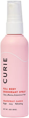 Curie full body spray deodorant bottle displayed for daily freshness and ease